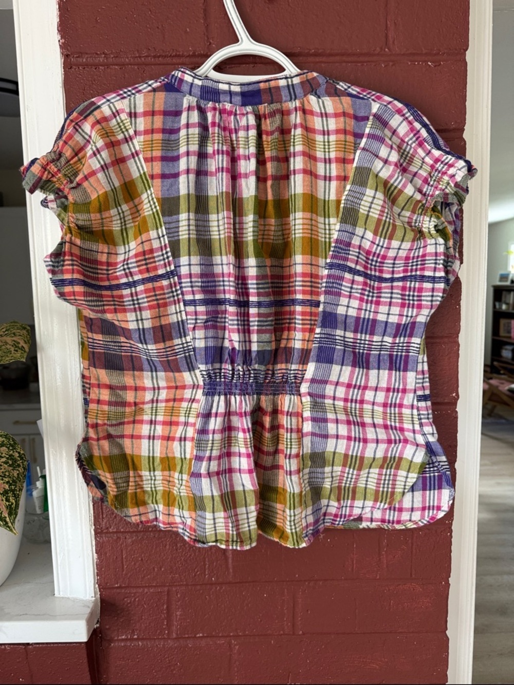 Pilcro Anthropologie 100% Cotton Multicolor Plaid Popover Top with Cinched Back - Picture 8 of 8